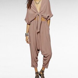 REVOLVE | Free People | Brown Slouchy Crepe Relaxed Fit Dune Jumpsuit in Mocha